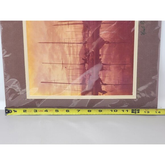 Vintage Mark Reuben Gallery San Francisco Matted Docked Boats Mountains - Picture 8 of 8